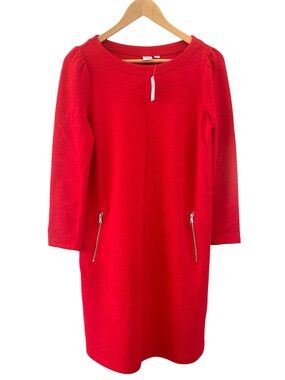 GAP NWT Red Long Sleeve Shift Dress XS Textured Knit Zipper Pockets